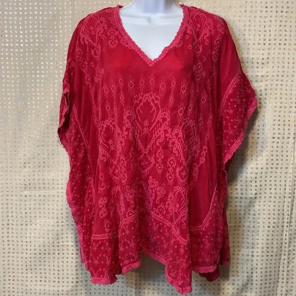 Johnny Was Oversized Boho Embroidered Eyelet Top Fuchsia Pink - Picture 9 of 9